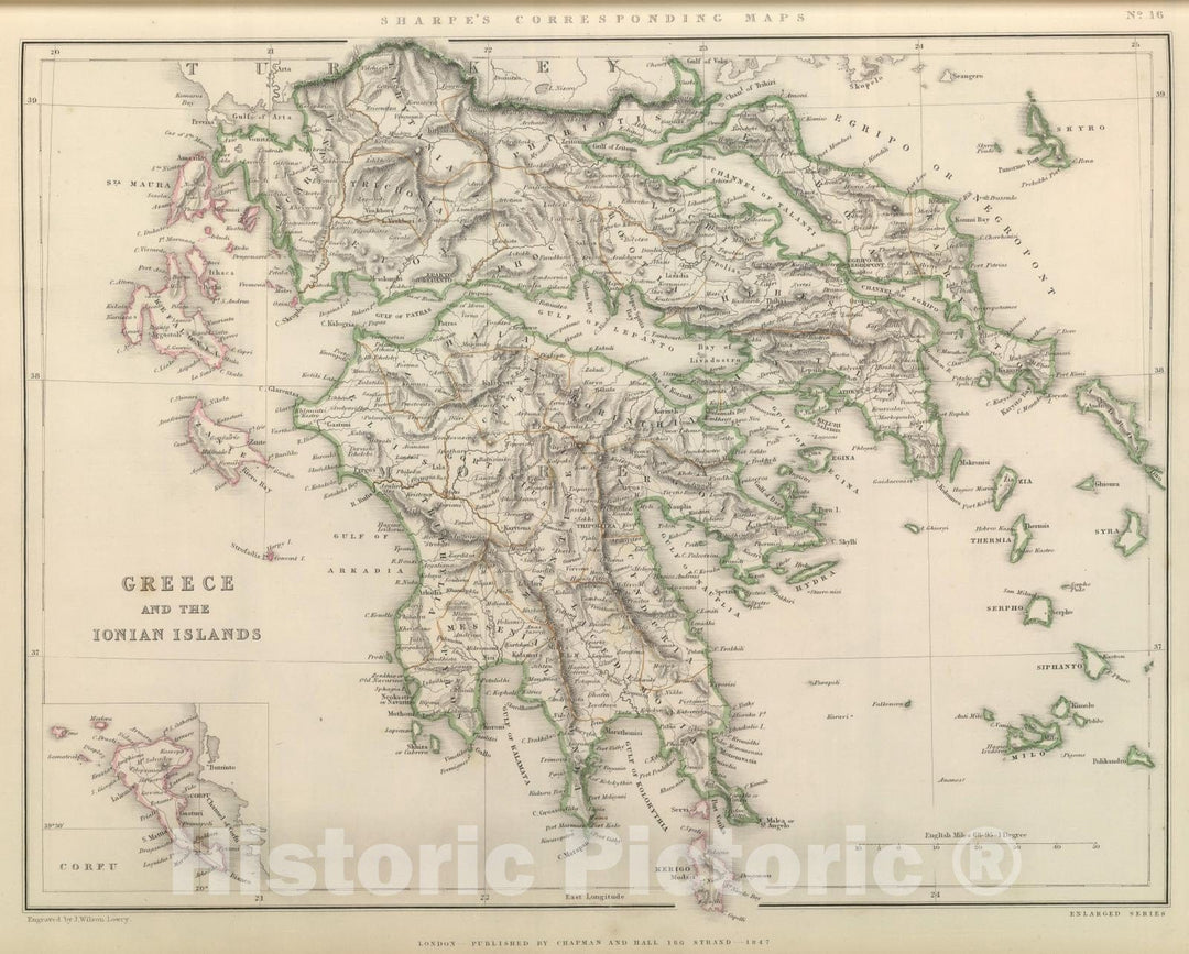 Historic Map : 1847 Greece and the Ionian Islands. - Vintage Wall Art