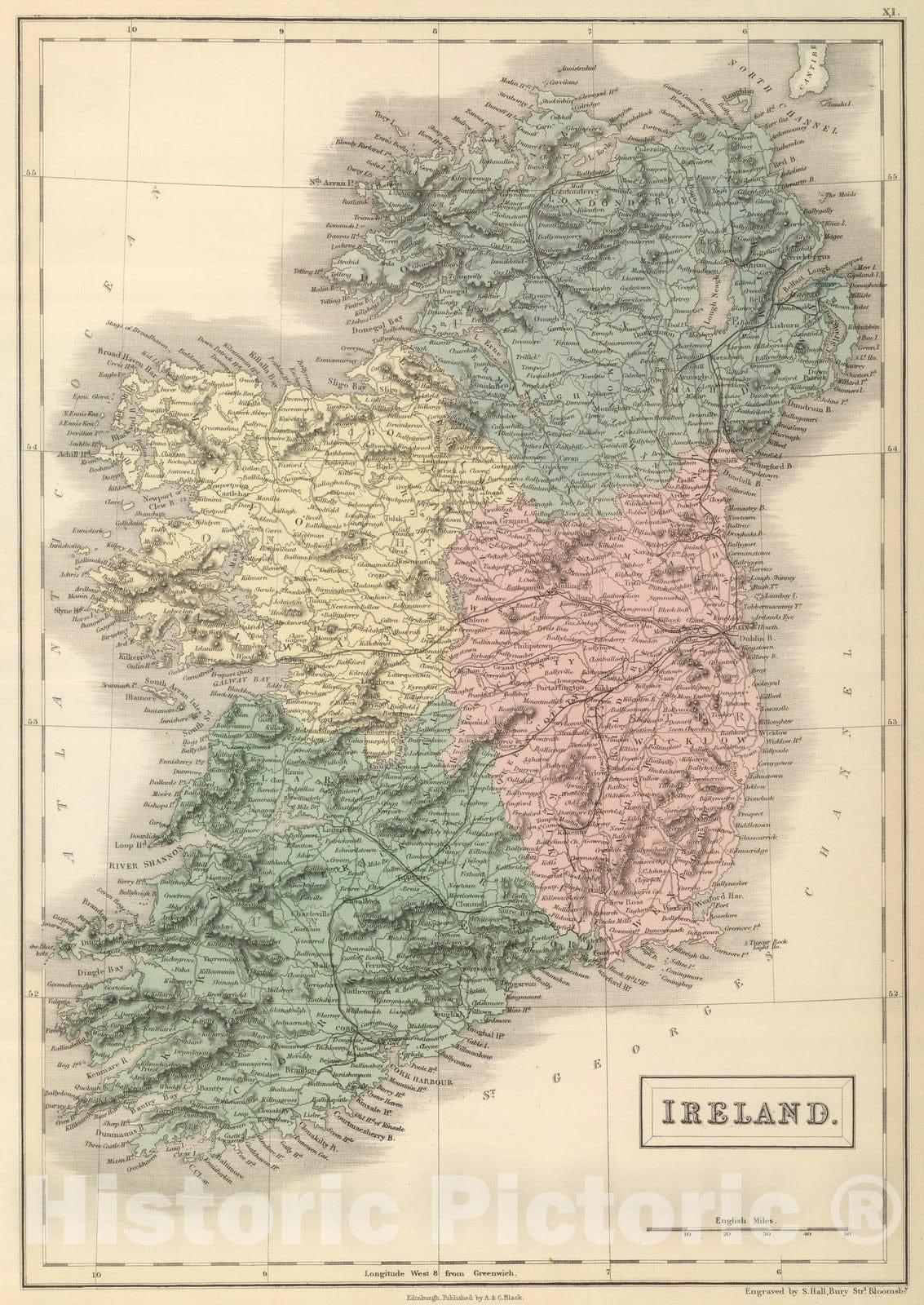 Historic Map : 1854 Ireland. v1 - Vintage Wall Art