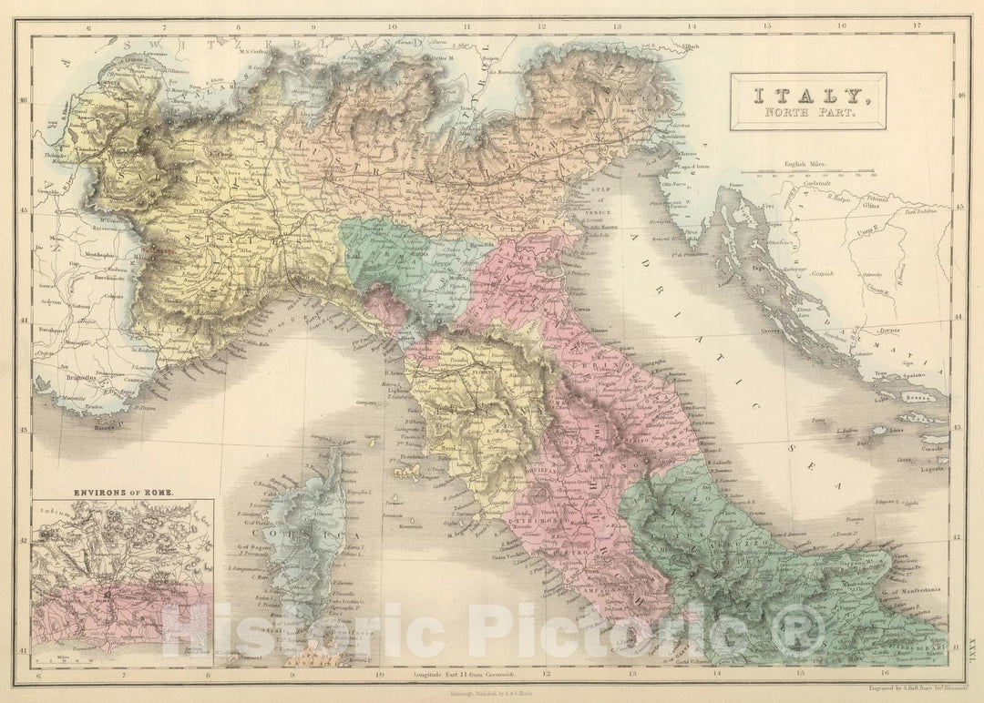 Historic Map : 1854 Italy, North Part. - Vintage Wall Art