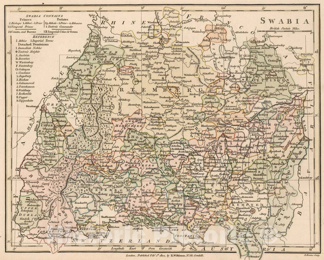 Historic Map : 1802 Swabia (Southern Germany). v2 - Vintage Wall Art