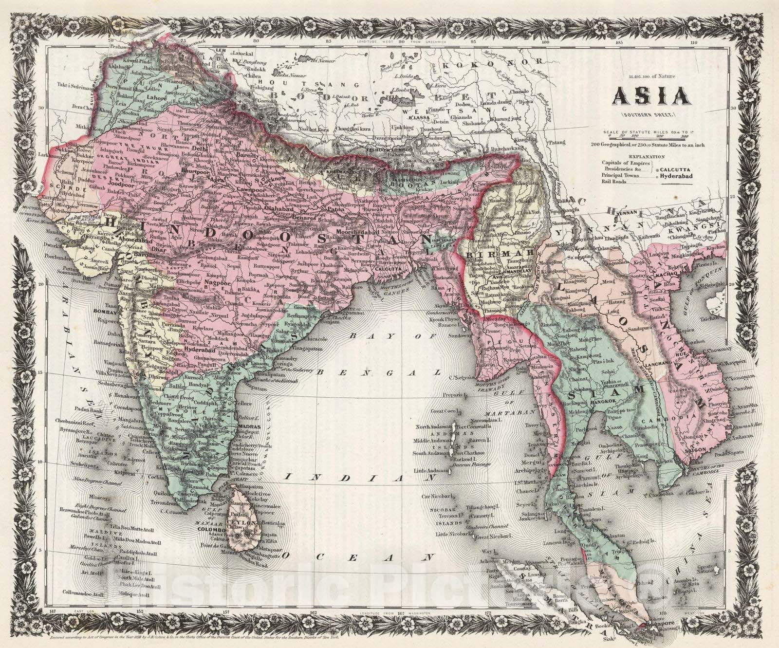 Historic Map : 1858 Asia (Southern sheet). - Vintage Wall Art