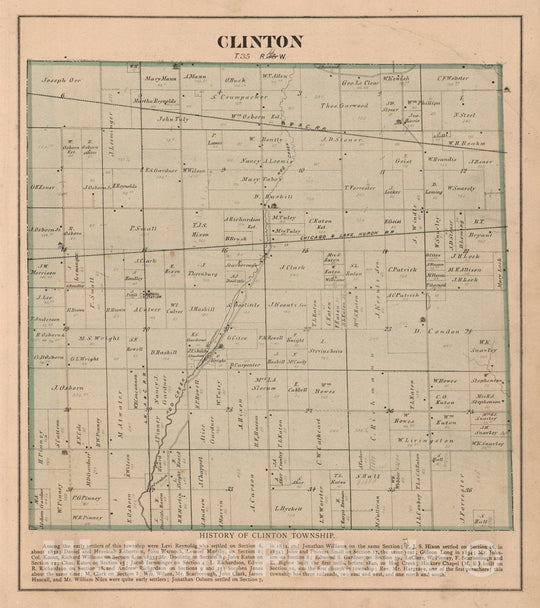 Historic Wall Map : 1874 Clinton Township, Laporte County, Indiana. - Vintage Wall Art