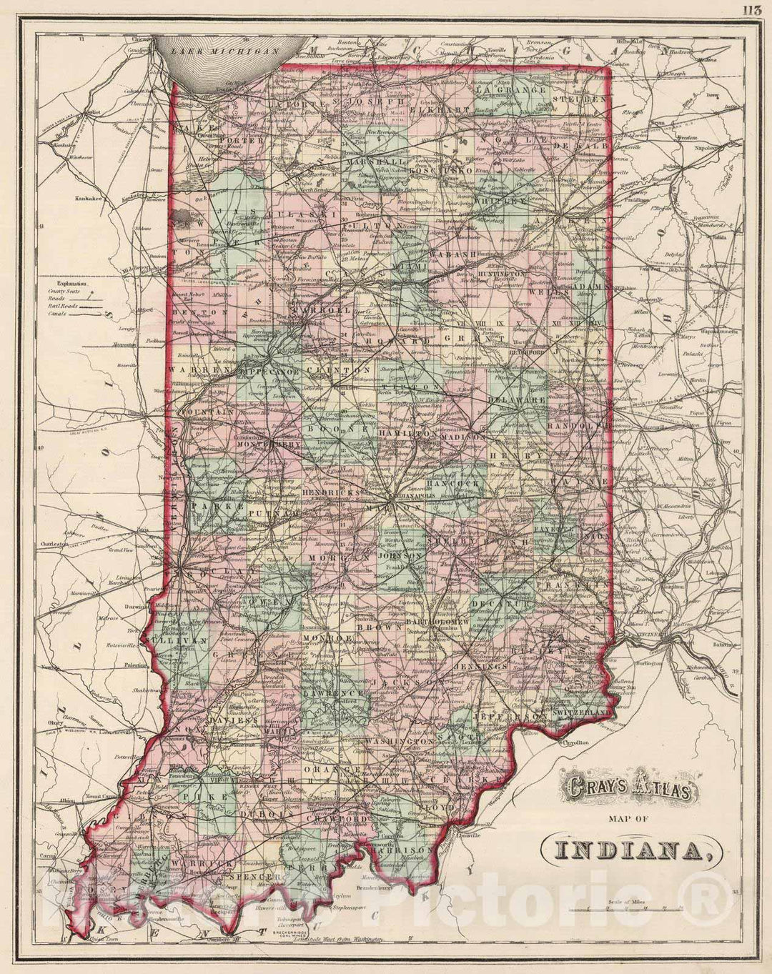 Historic Map : 1874 Indiana. v1 - Vintage Wall Art