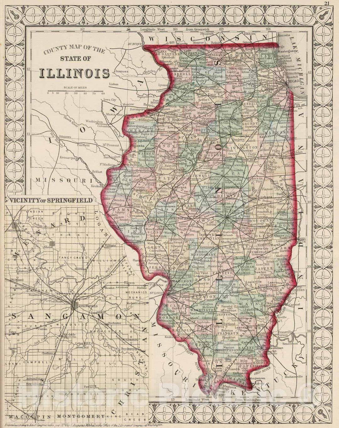 Historic Map : National Atlas - 1874 County Map of the State of Illinois. - Vintage Wall Art