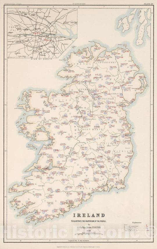 Historic Map : Statistical Atlas - 1881 Ireland to Illustrate the Pauperism of the People. - Vintage Wall Art