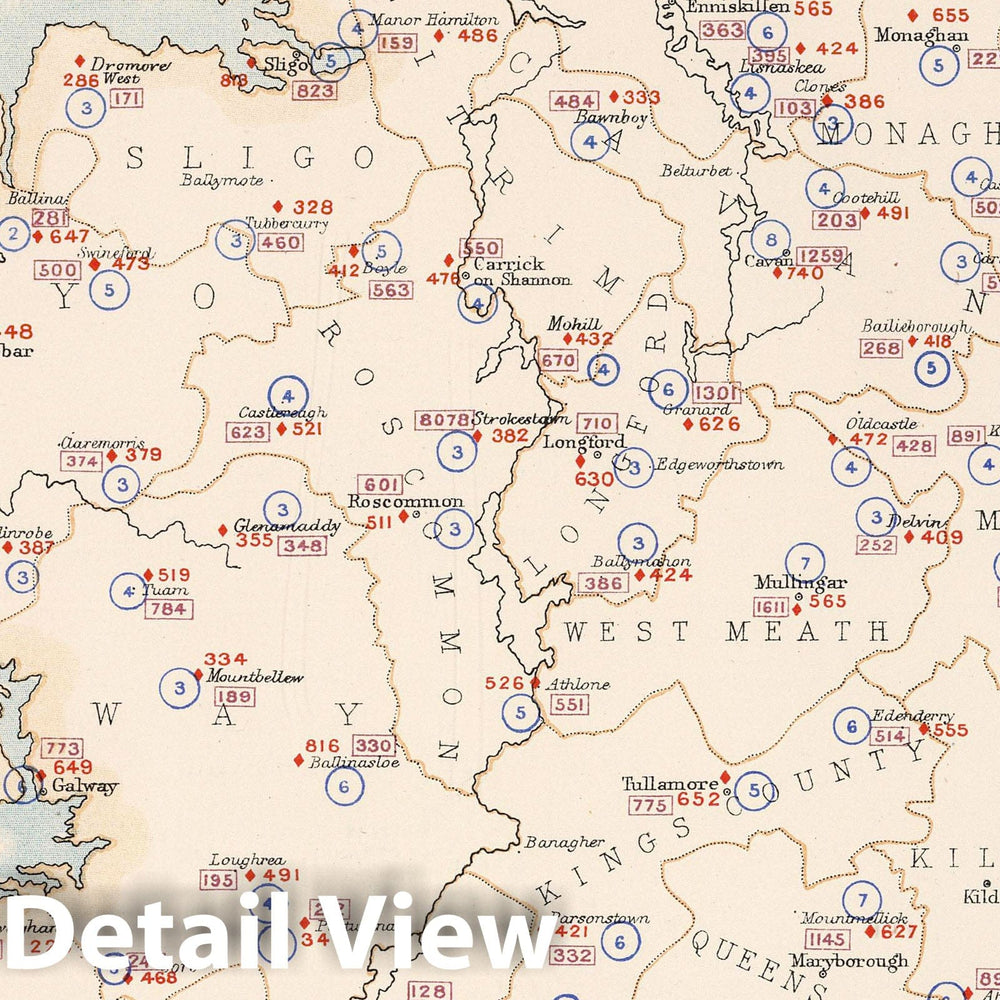 Historic Map : Statistical Atlas - 1881 Ireland to Illustrate the Pauperism of the People. - Vintage Wall Art