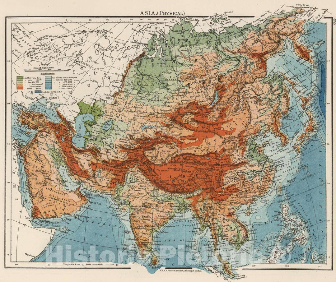 Historic Map : 1906 Asia (Physical). - Vintage Wall Art