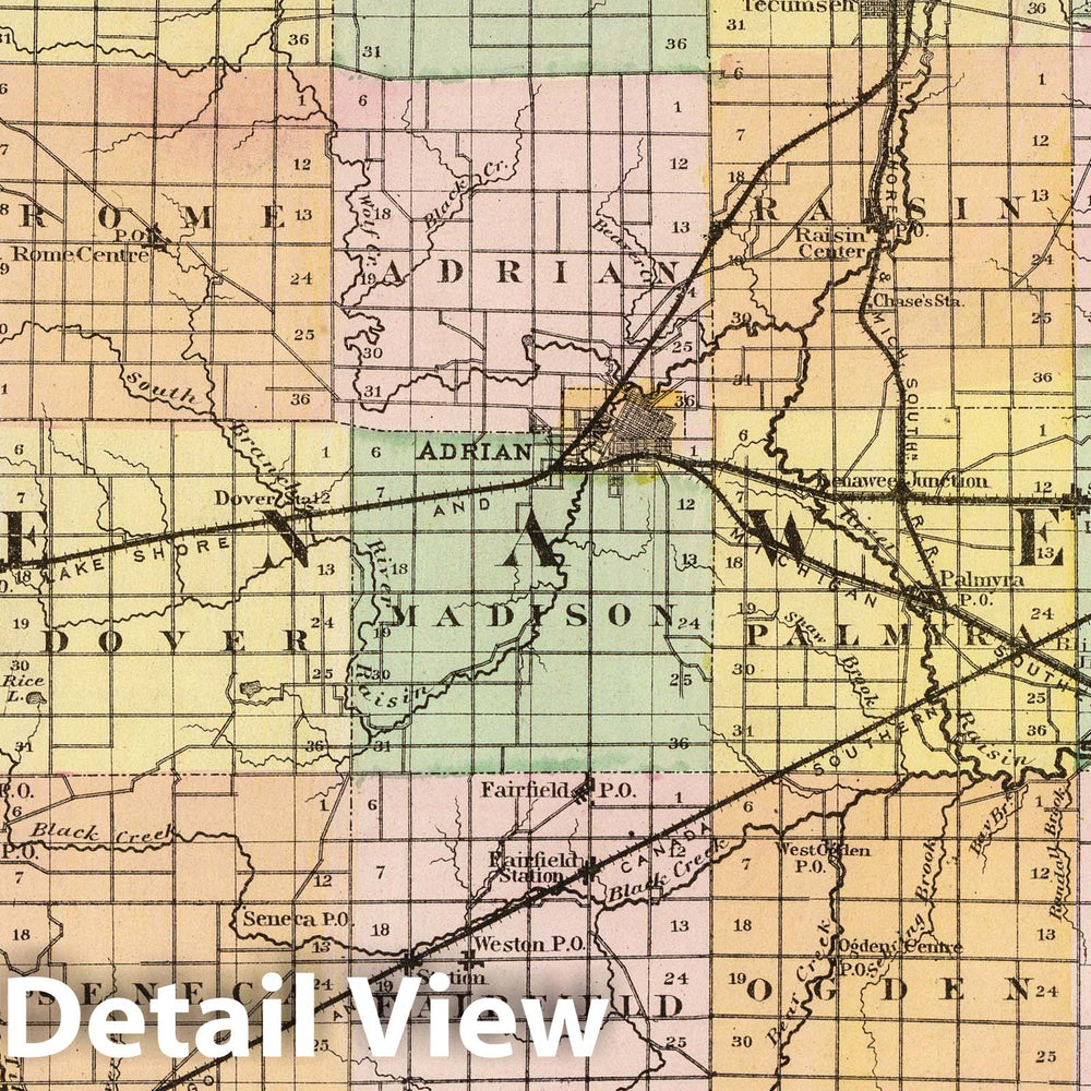 Historic Map : 1873 (Map of Lenawee County, Michigan) - Vintage Wall Art