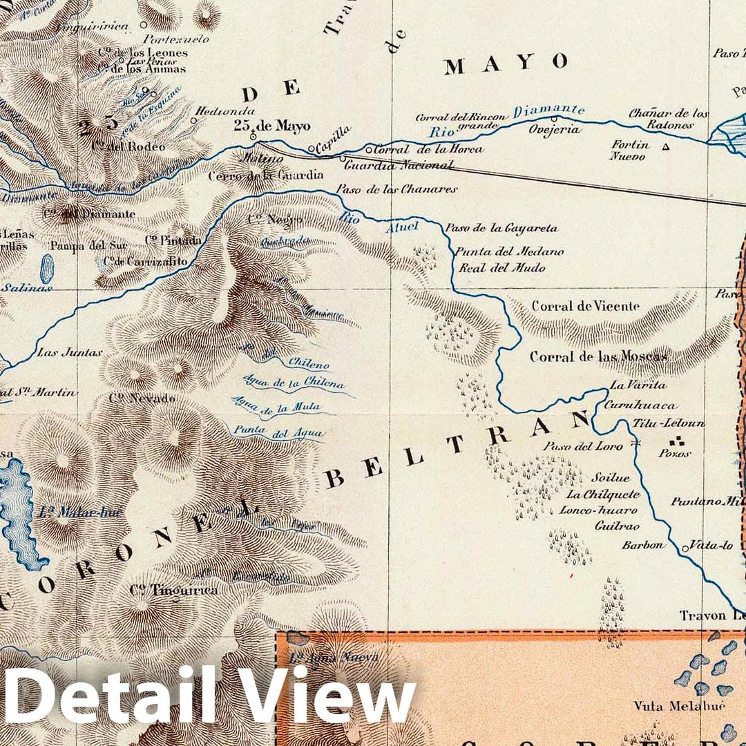 Historic Map : Argentina, Mendoza (Argentina : Province) 1888 Provincia de Mendoza. , Vintage Wall Art