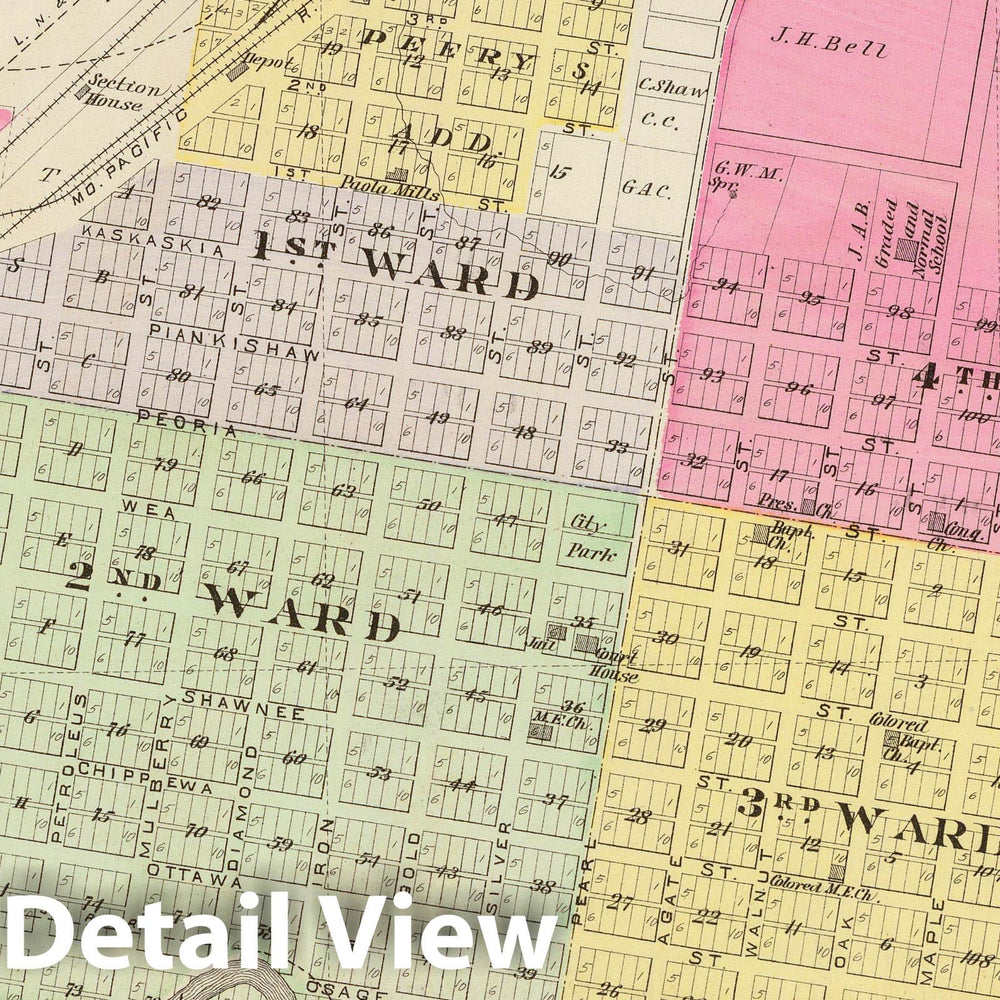 Historic Map : Paola (Kan.), Kansas, 1887 Paola, Miami Co. , Vintage Wall Art