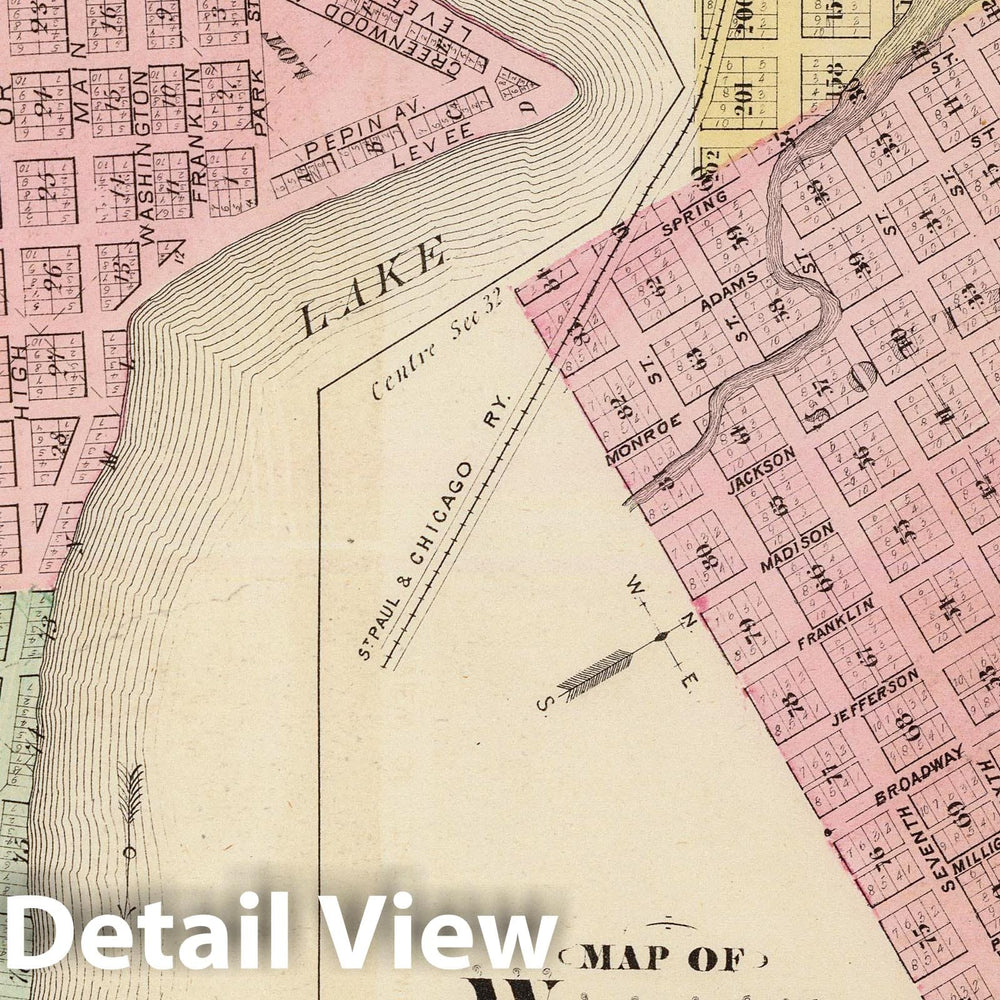 Historic Map : 1874 Map of Lake City, and Map of Wabasha, Wabasha Co, Minn. - Vintage Wall Art