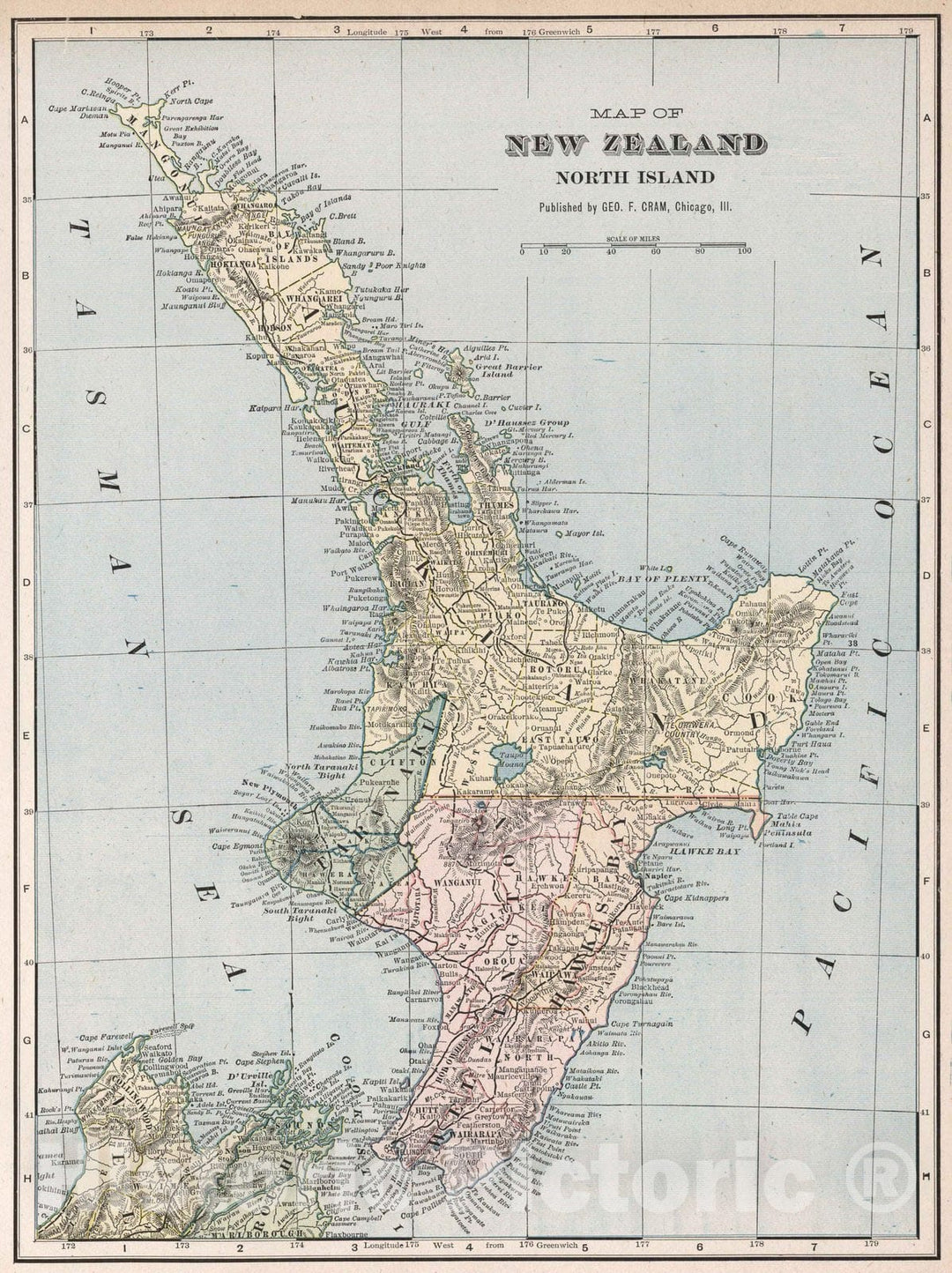 Historic Map : 1901 Map of New Zealand : North Island - Vintage Wall Art