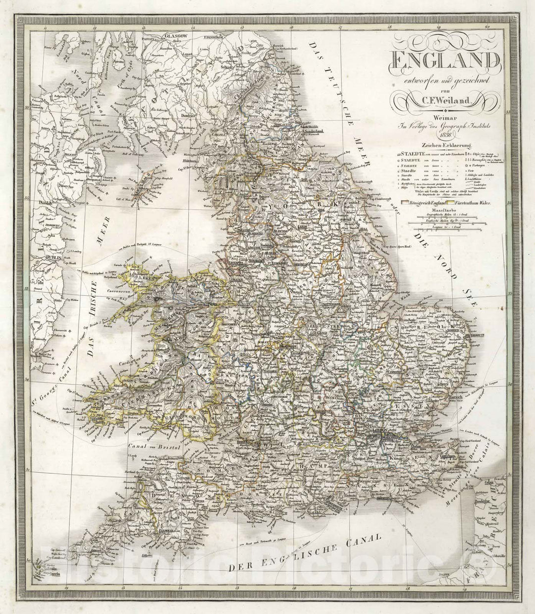 Historic Map : 1836 England. v2 - Vintage Wall Art