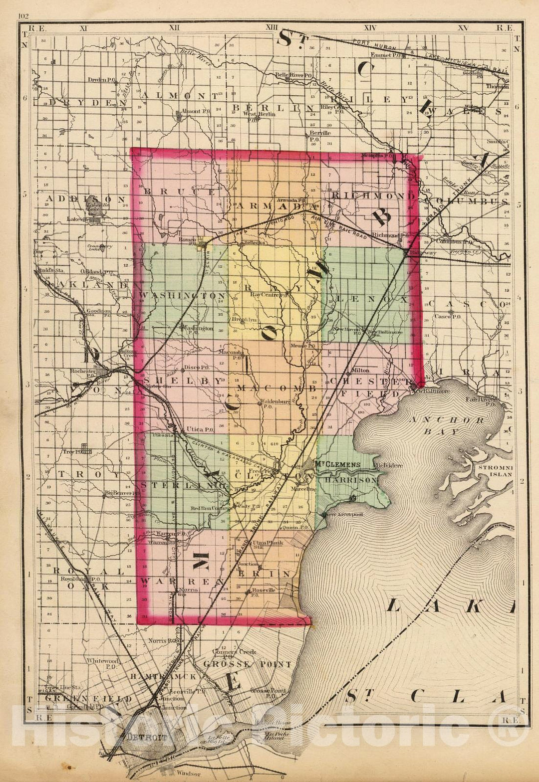 Historic Map : 1873 (Map of Macomb County, Michigan) - Vintage Wall Art