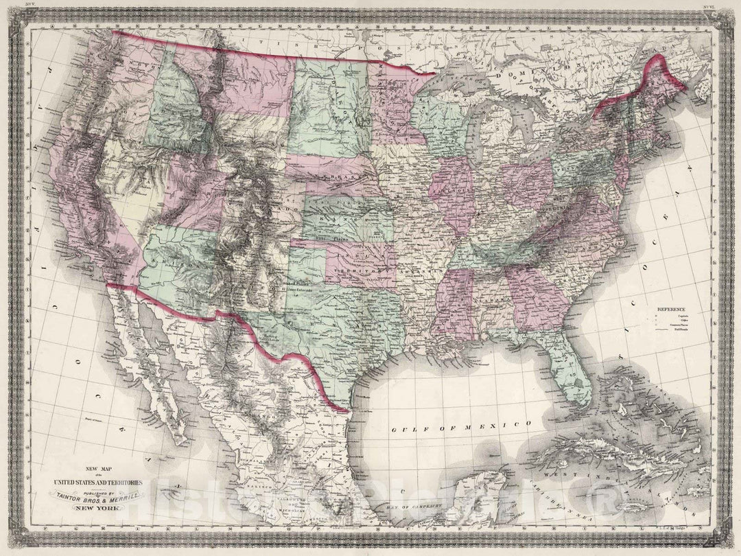 Historic Map : 1874 United States and Territories : Vintage Wall Art