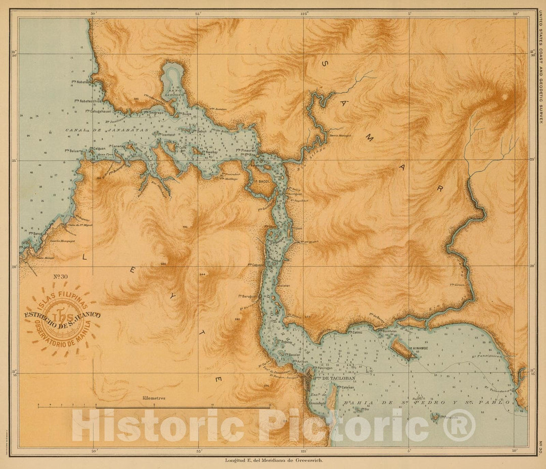 Historic Map : Philippines, 1899 No. 30. Estrecho de Juanico. , Vintage Wall Art