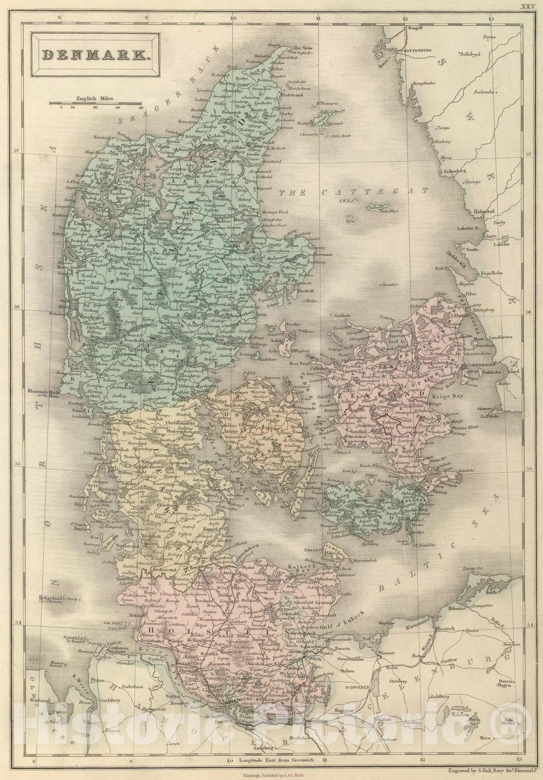 Historic Map : 1854 Denmark. - Vintage Wall Art