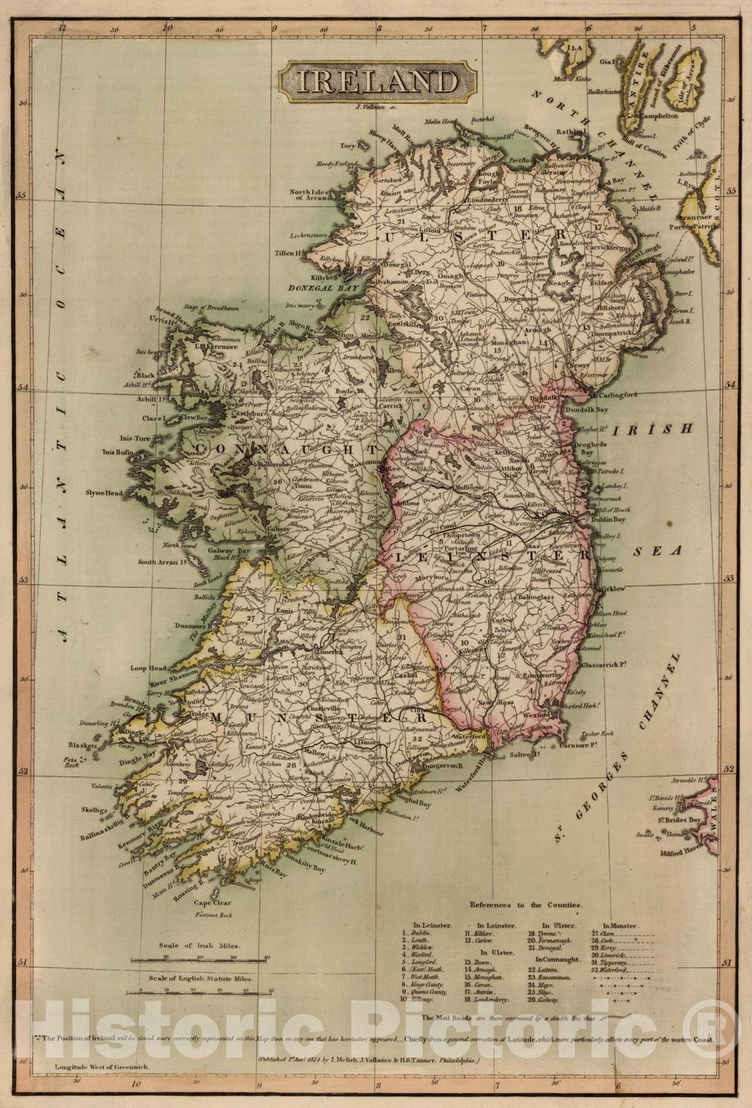 Historic Map : School Atlas - 1814 Ireland - Vintage Wall Art