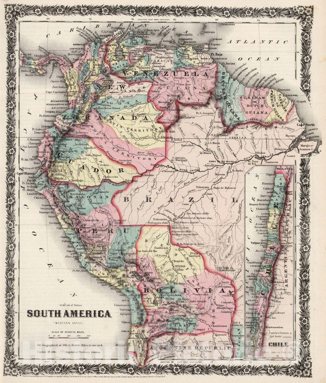 Historic Wall Map : 1858 South America (western sheet). - Vintage Wall Art