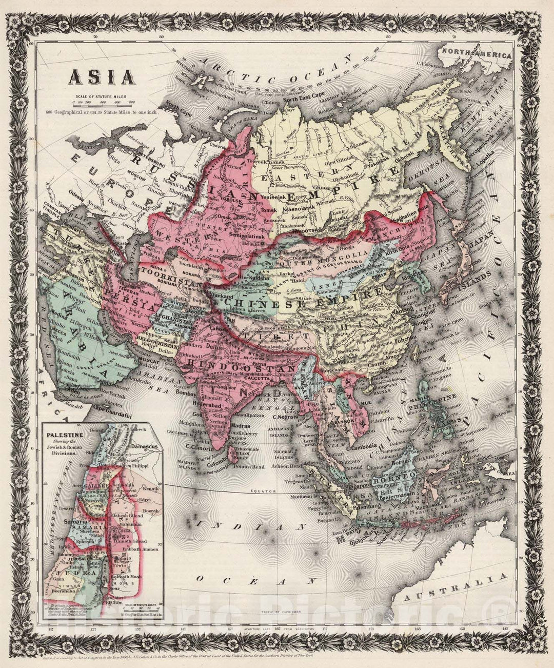 Historic Map : 1858 Asia (political). - Vintage Wall Art