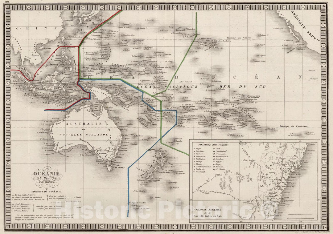 Historic Map : Australia, Oceania, Pacific 1839 Oceanie. , Vintage Wall Art