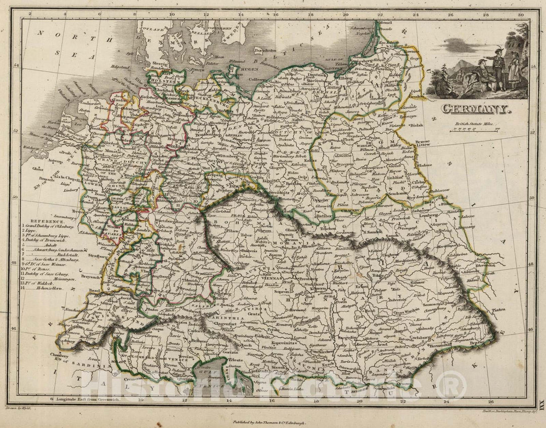 Historic Wall Map : 1824 Germany - Vintage Wall Art