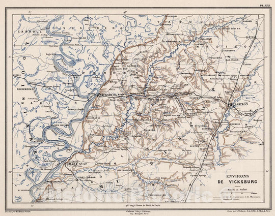 Historic Map : Mississippi, 1875 Planche XXI. Environs de Vicksburg. , Vintage Wall Art