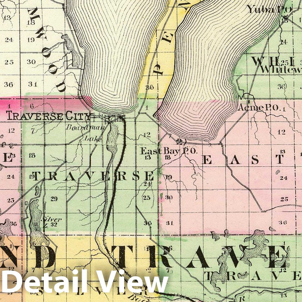 Historic Map : 1873 (Map of Grand Traverse County, Michigan) - Vintage Wall Art