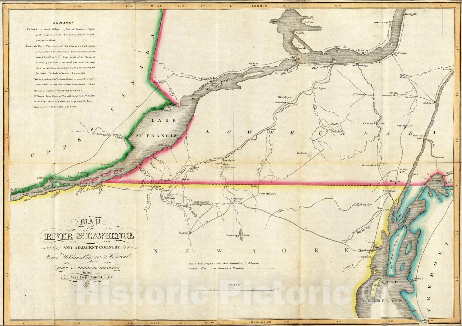 Historic Map : National Atlas - 1815 Map of the River St Lawrence and Adjacent Country. - Vintage Wall Art