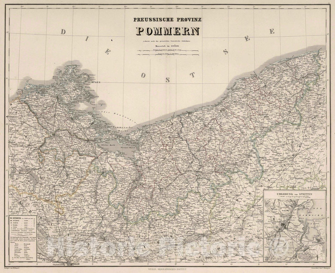 Historic Map : 1875 Pomerania, Germany and Poland. - Vintage Wall Art