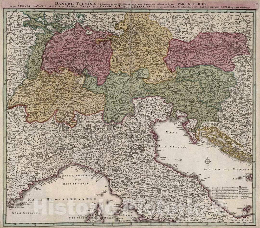 Historic Map : Italy, 1788 Danubii Fluminis, Pars Superior. , Vintage Wall Art