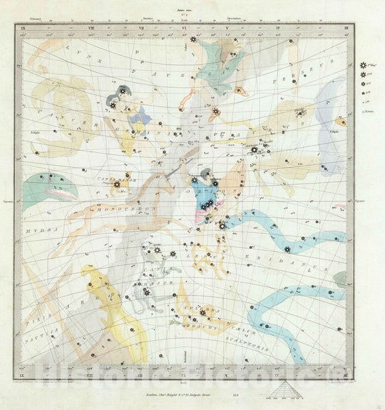 Historic Map : Celestial Atlas - 1844 Anno 1830. No. 2. Dec, Jan. Feb. - Vintage Wall Art