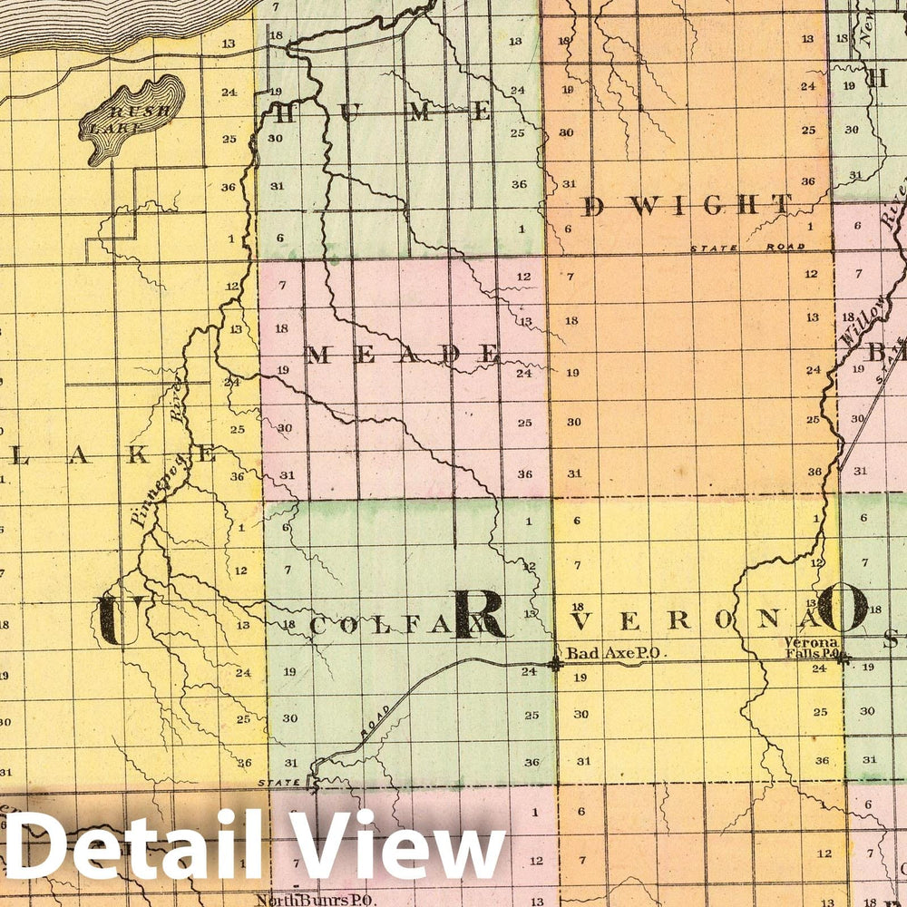 Historic Map : 1873 (Map of Huron County, Michigan) - Vintage Wall Art