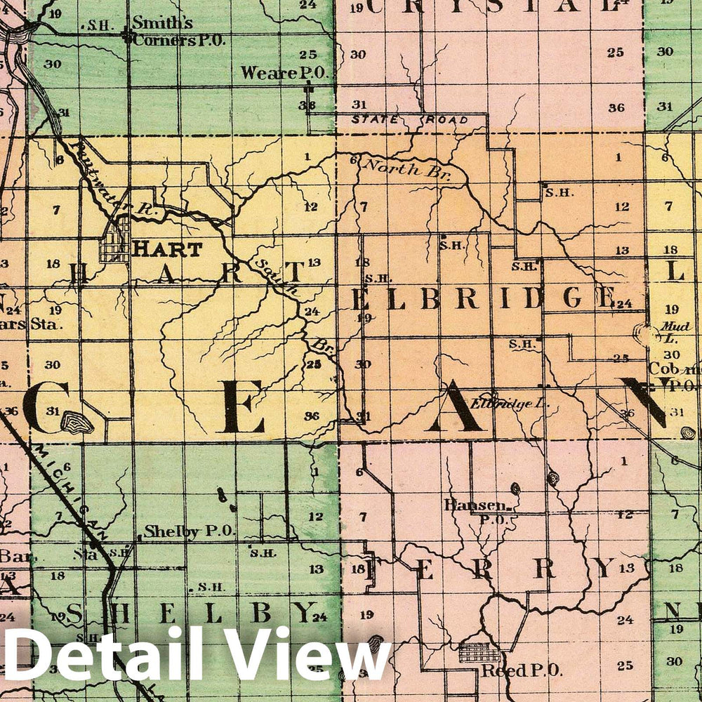 Historic Map : 1873 (Map of Oceana County, Michigan) - Vintage Wall Art