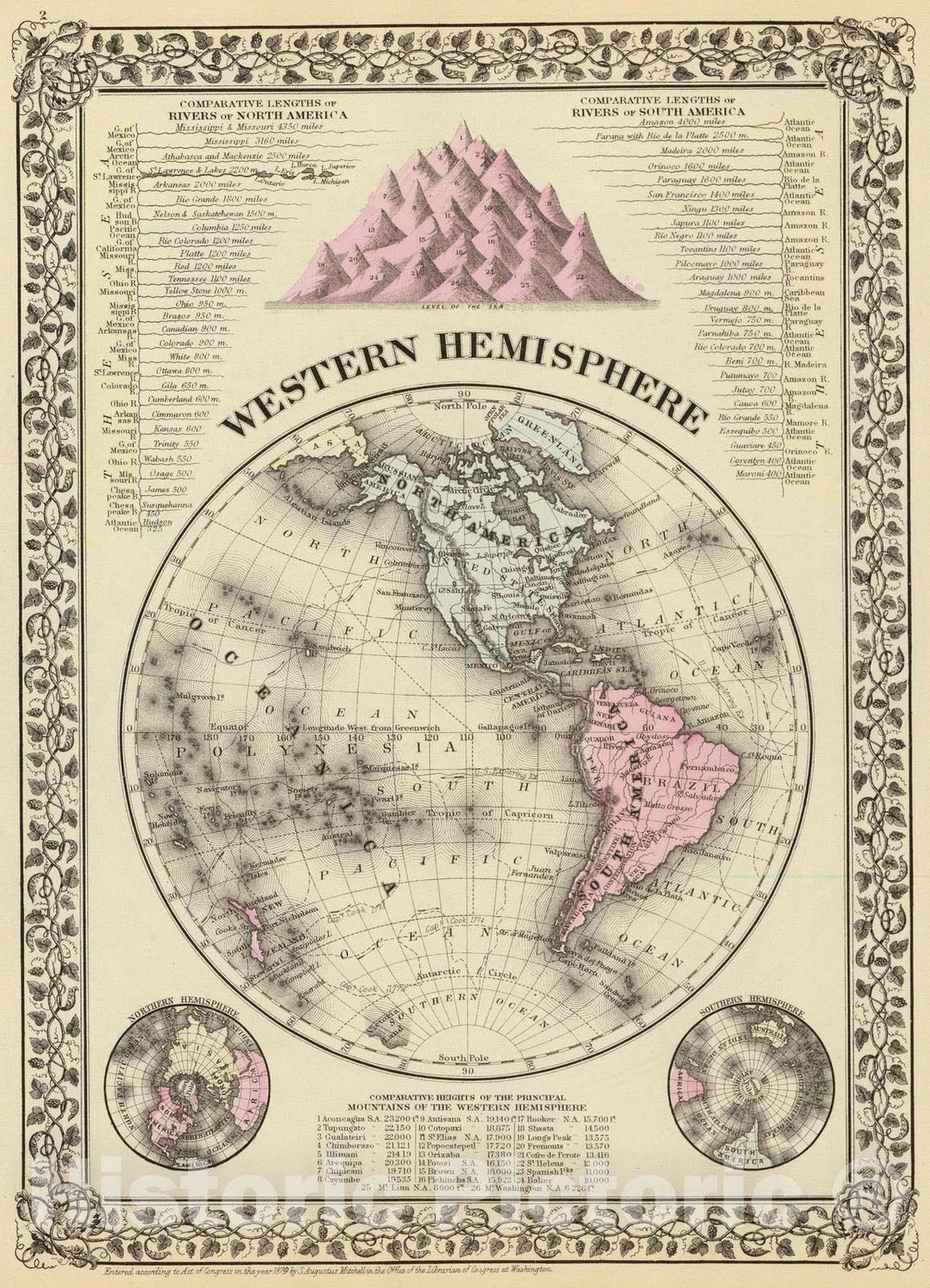 Historic Map : 1880 Western Hemisphere. - Vintage Wall Art