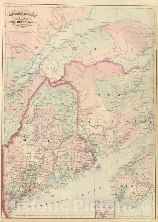 Historic Map : Commercial Reference Book - 1875 Maine, New Brunswick, with portions of Quebec and Nova Scotia. - Vintage Wall Art