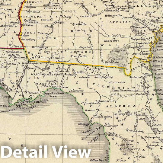 Historic Map : United States, Alabama, 1854 Alabama, Georgia, Sud Carolina und Florida. , Vintage Wall Art