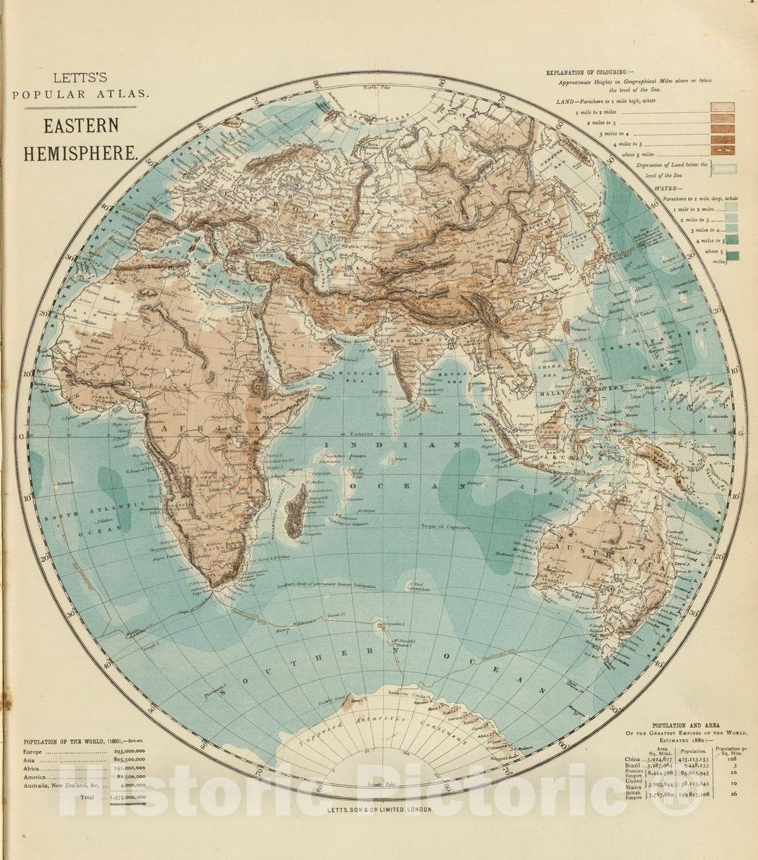 Historic Map : 1883 Eastern Hemisphere. - Vintage Wall Art