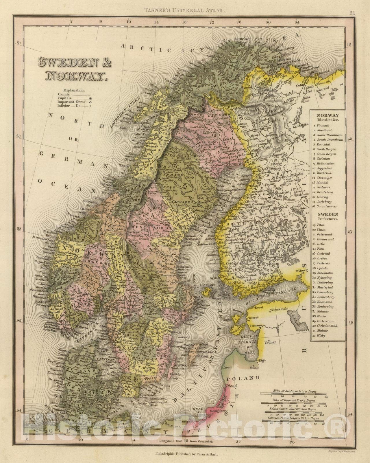 Historic Map : 1845 Sweden & Norway. - Vintage Wall Art