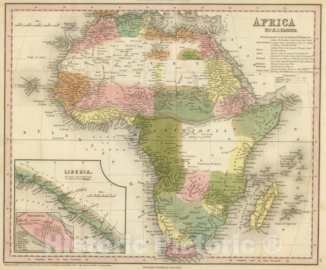 Historic Map : 1845 Africa. v2 - Vintage Wall Art