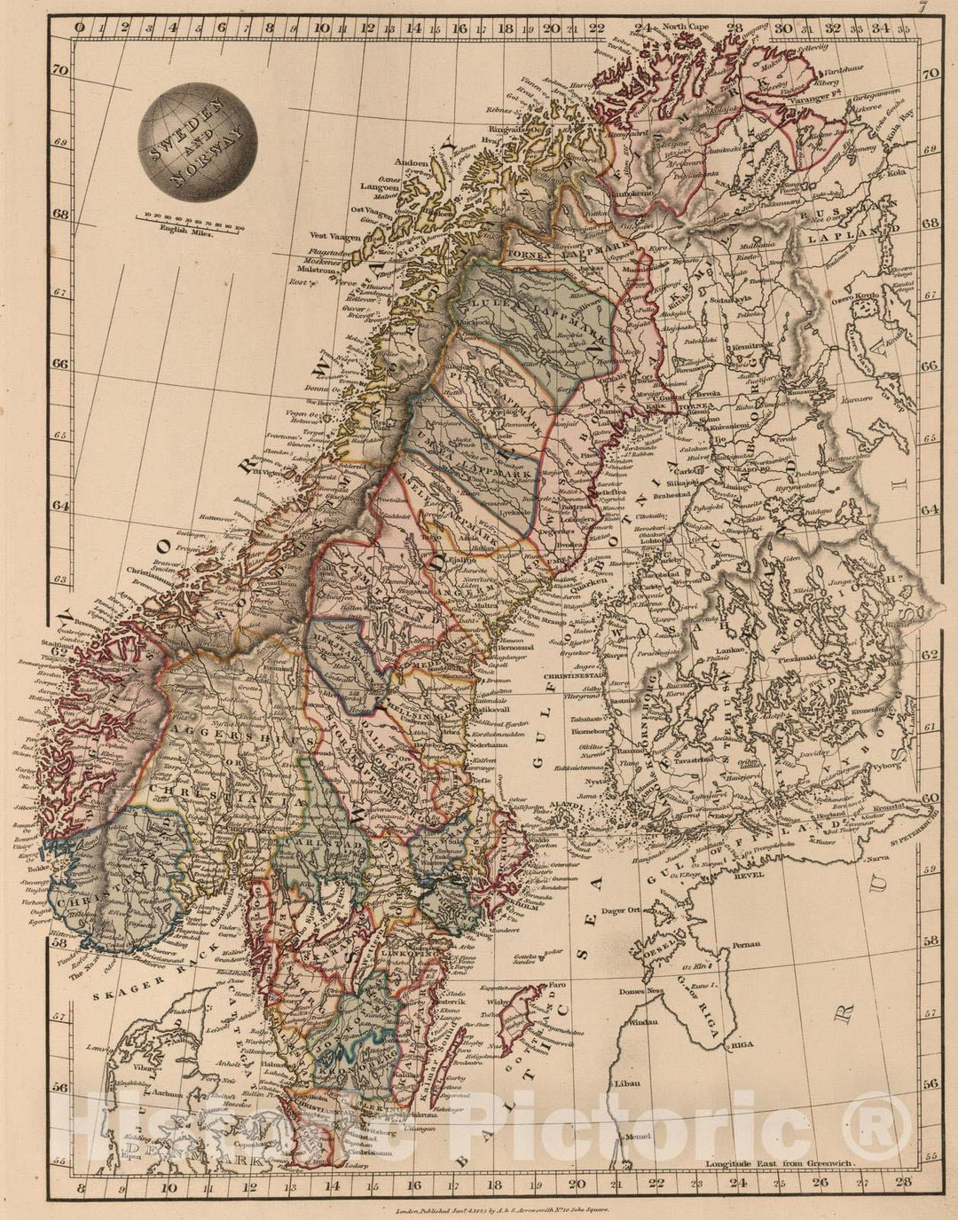 Historic Map : 1825 Sweden and Norway - Vintage Wall Art