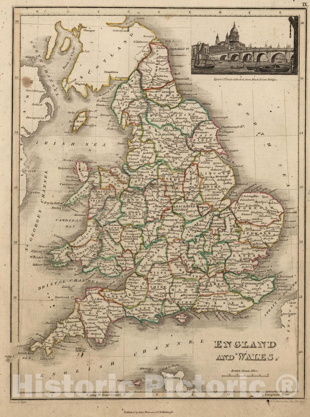 Historic Wall Map : 1824 England and Wales - Vintage Wall Art