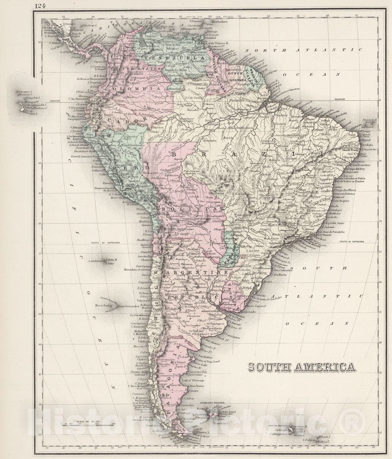 Historic Map : 1878 South America. - Vintage Wall Art