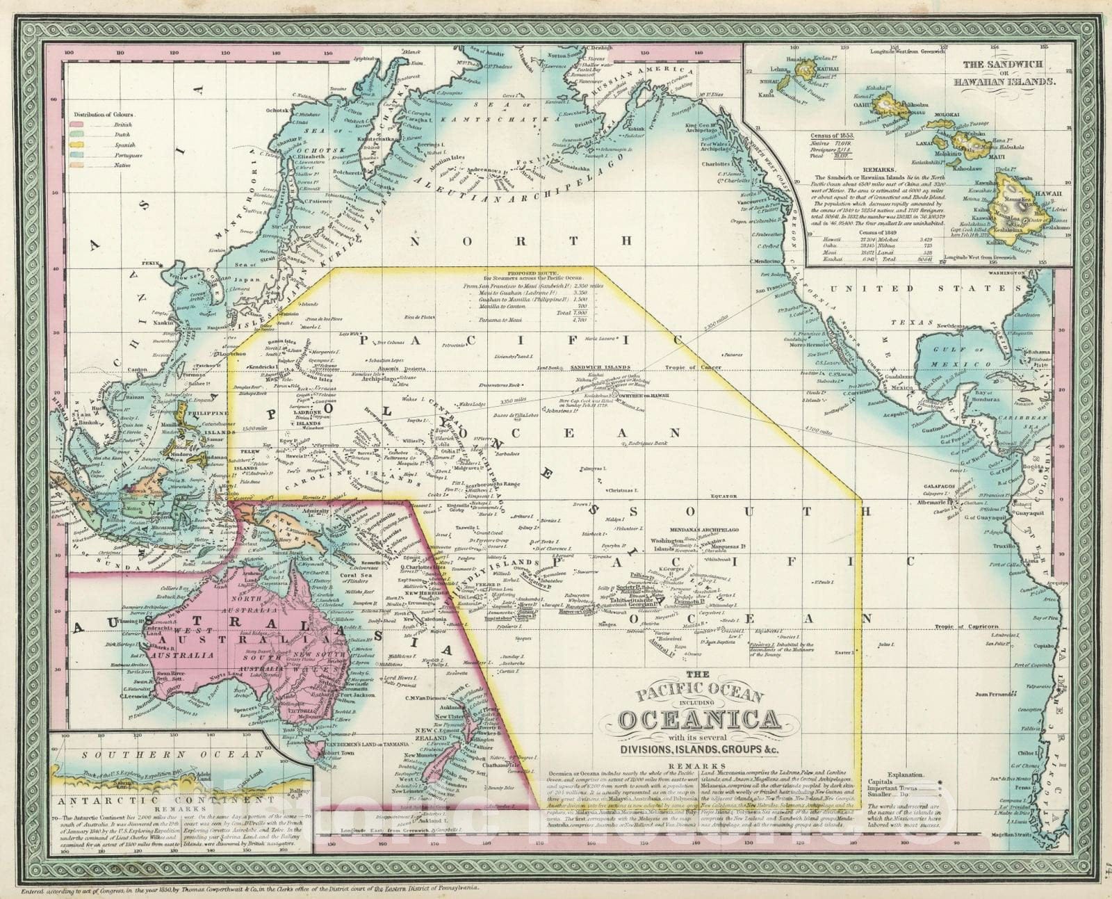 Historic Map : 1855 Pacific Ocean Including Oceanica - Vintage Wall Art