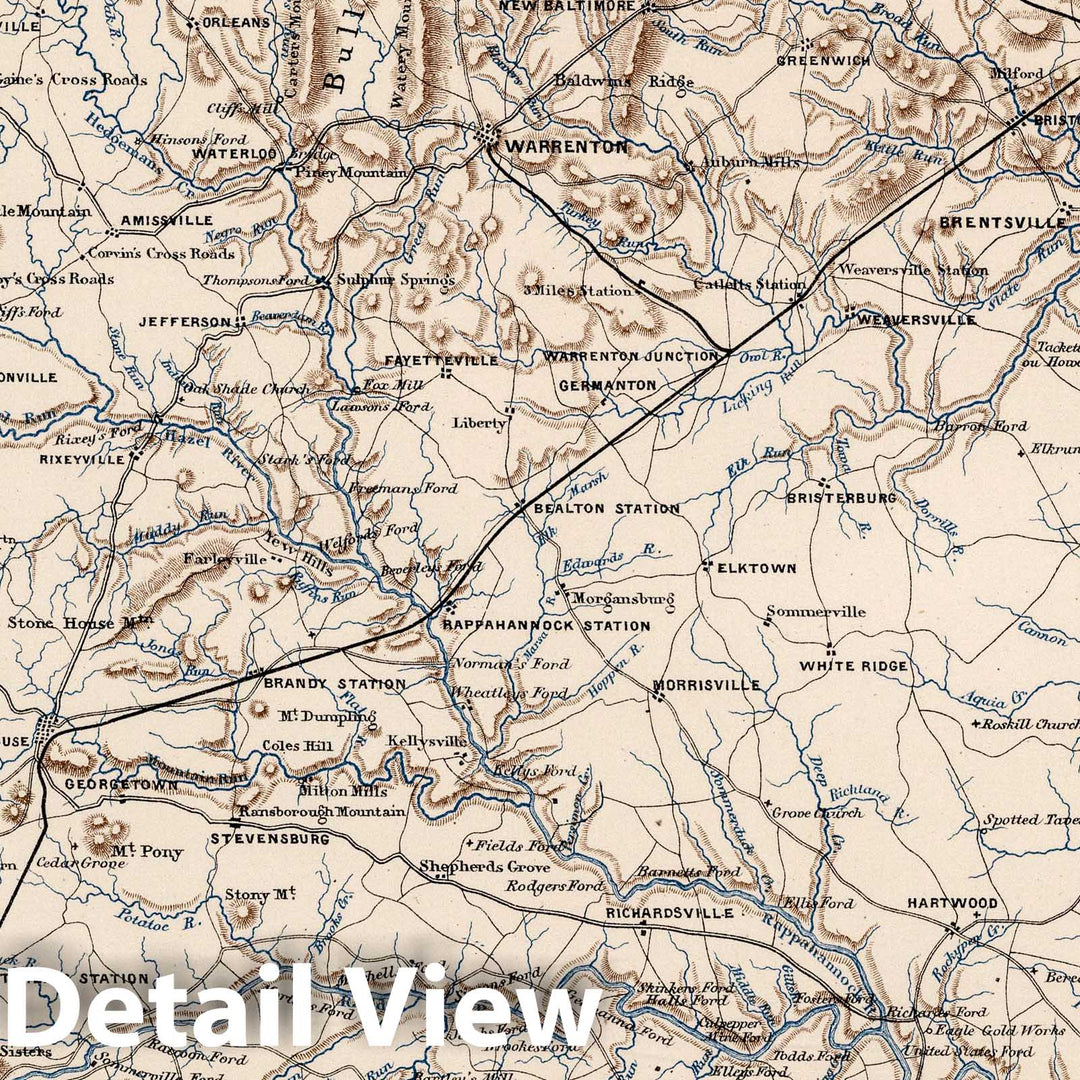 Historic Map : Virginia, 1875 Planche XV. Environs de Warrenton (Virginie). , Vintage Wall Art