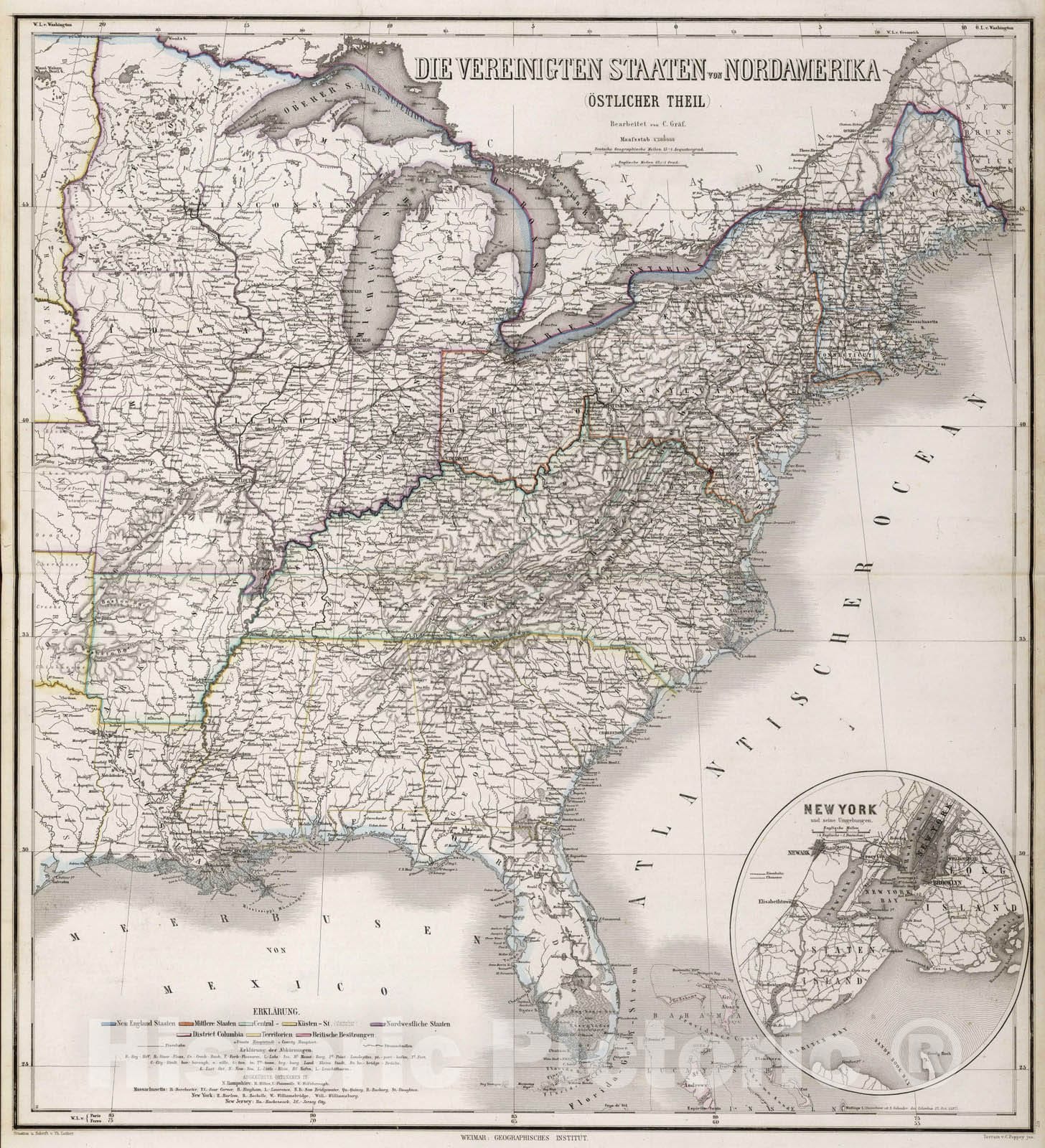 Historic Map : 1875 Eastern United States. - Vintage Wall Art