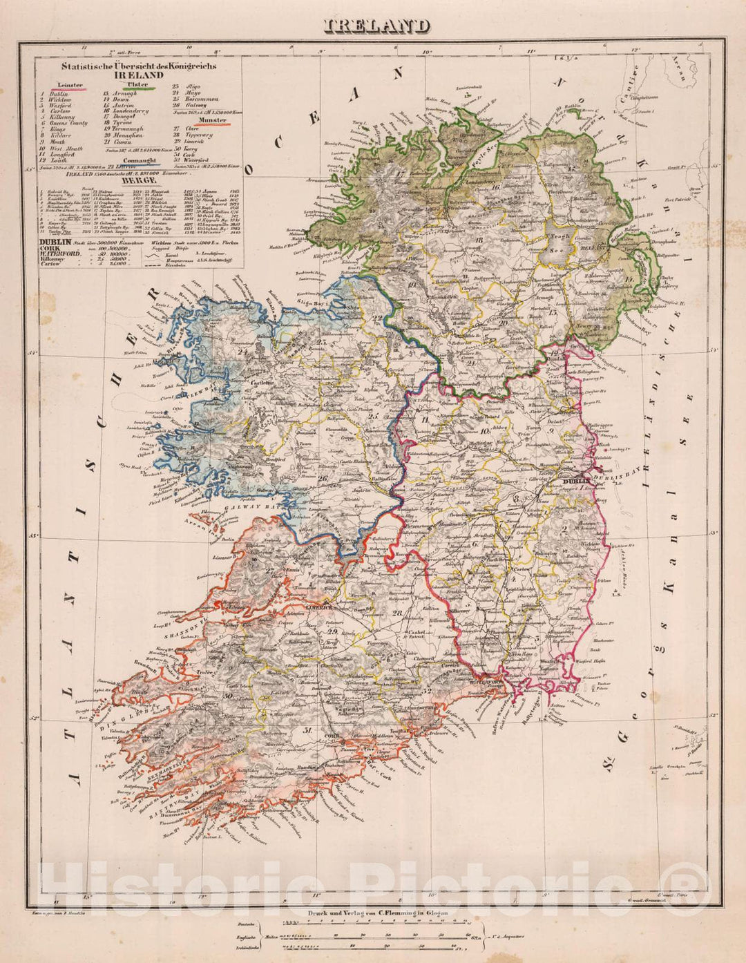 Historic Map : 1855 Ireland. - Vintage Wall Art