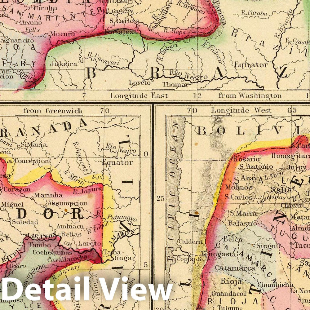 Historic Map : Colombia; Venezuela, Guiana, South America 1870 New Granada, Venezuela, Guiana. , Vintage Wall Art