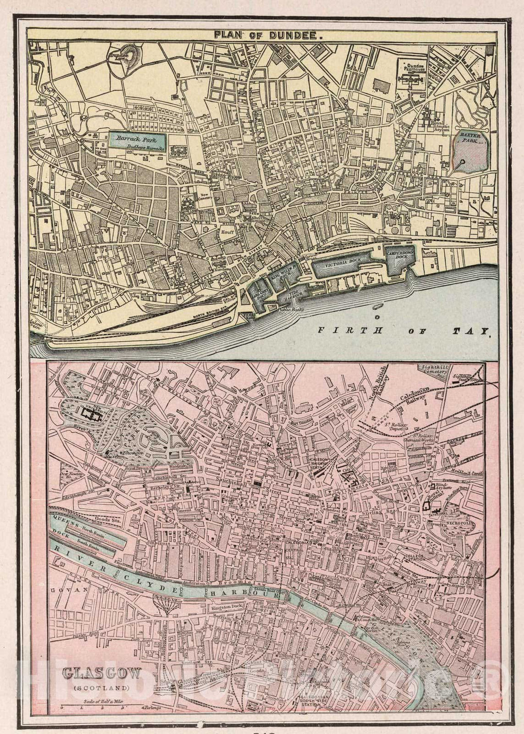 Historic Map : 1901 Plan of Dundee. (with) Glascow (Scotland) - Vintage Wall Art