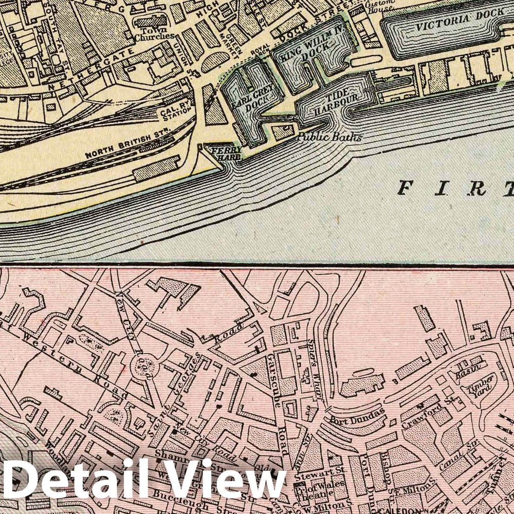 Historic Map : 1901 Plan of Dundee. (with) Glascow (Scotland) - Vintage Wall Art